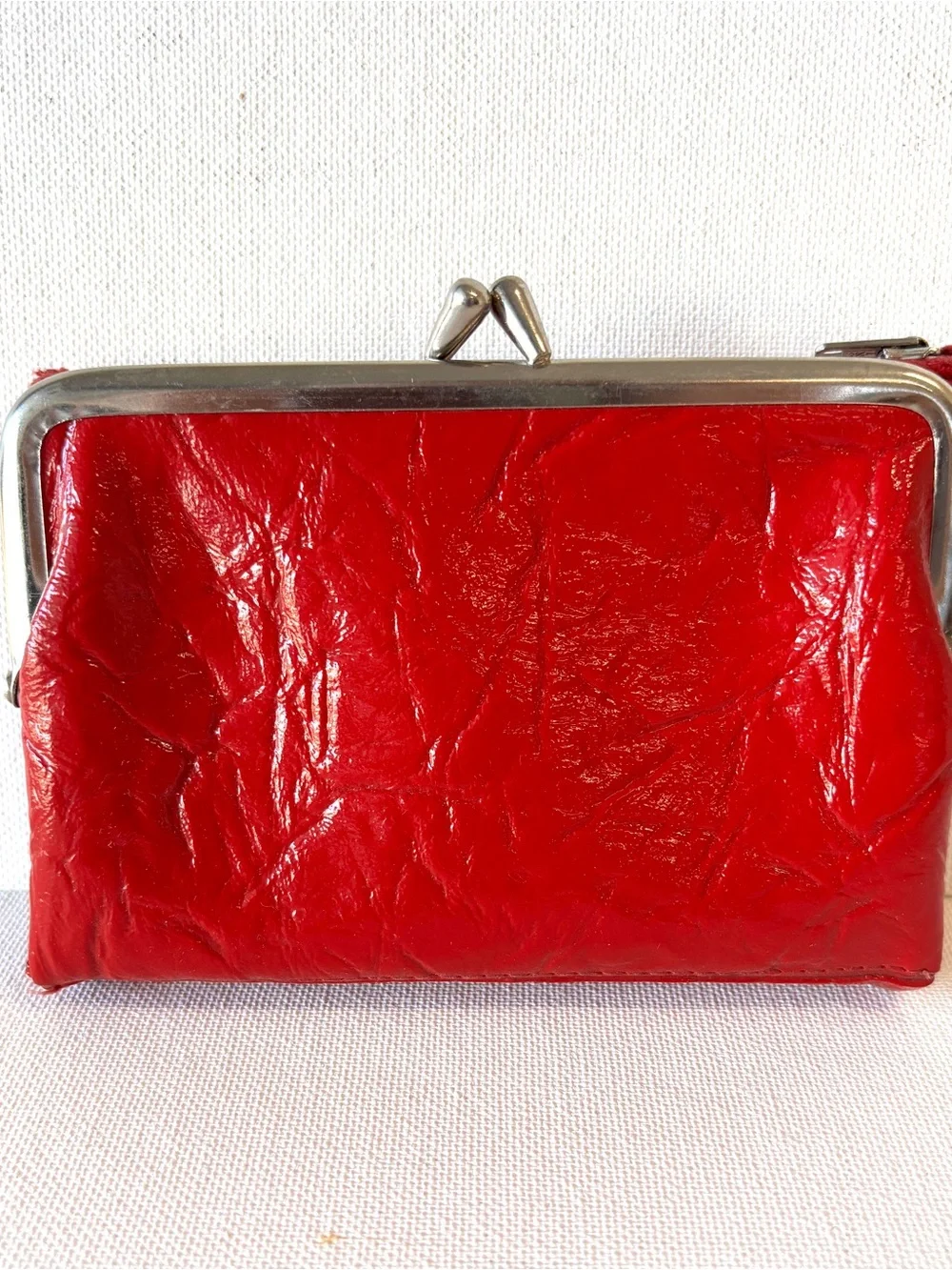 Hobo Double Frame Kisslock Clutch Wallet Red and Chrome Hardware Coin Purse Bag